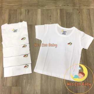 [Combo 5] Áo Thun Tay Ngắn Cho Bé Cotton Trắng – Mặc Mát Ngày Hè, Co Giãn 4 Chiều (8–25kg)