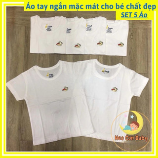 [Combo 5] Áo Thun Tay Ngắn Cho Bé Cotton Trắng – Mặc Mát Ngày Hè, Co Giãn 4 Chiều (8–25kg)