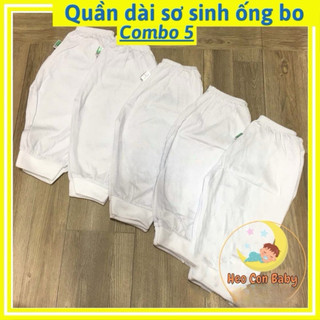 [Combo 5] Quần dài cho bé sơ sinh màu trắng ống bo (3-13kg)/ Quần cotton mềm mát cho bé