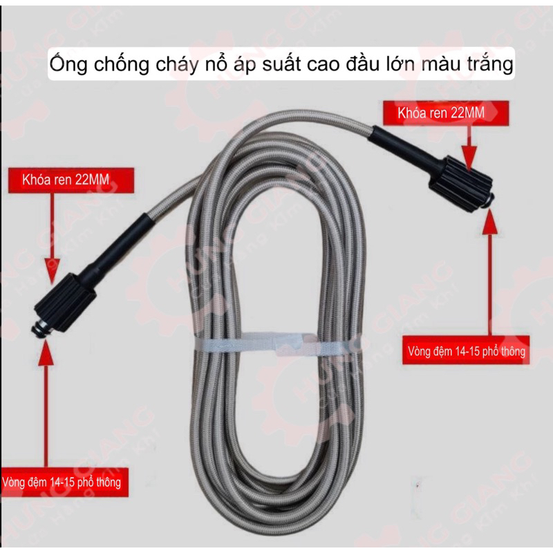 Dây Rửa Xe 10M,15M,20M Cho Máy Bơm Xịt Rửa Áp Lực Cao 2Ren Trong 22mm