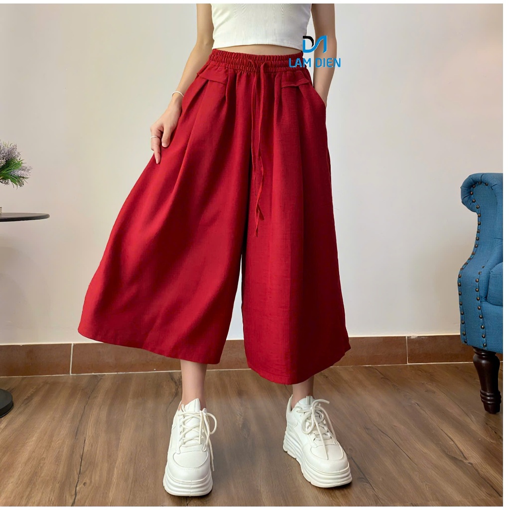 Quần Ống Rộng Nữ, Quần Váy Chất Đũi Vân Mây Thoáng Mát, Mặc Hè Phong Cách Trẻ Trung LQ030
