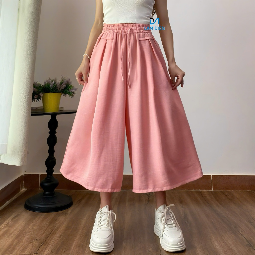 Quần Ống Rộng Nữ, Quần Váy Chất Đũi Vân Mây Thoáng Mát, Mặc Hè Phong Cách Trẻ Trung LQ030