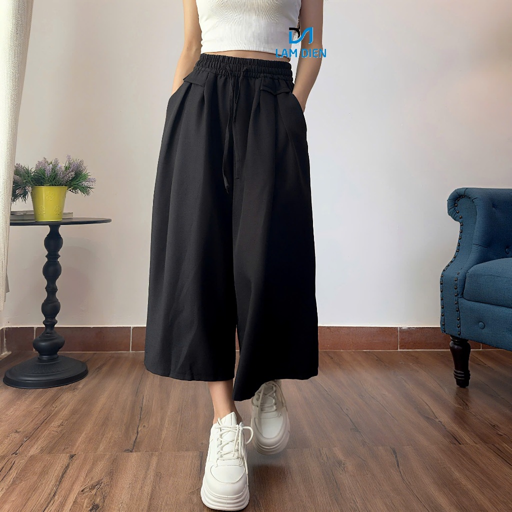Quần Ống Rộng Nữ, Quần Váy Chất Đũi Vân Mây Thoáng Mát, Mặc Hè Phong Cách Trẻ Trung LQ030