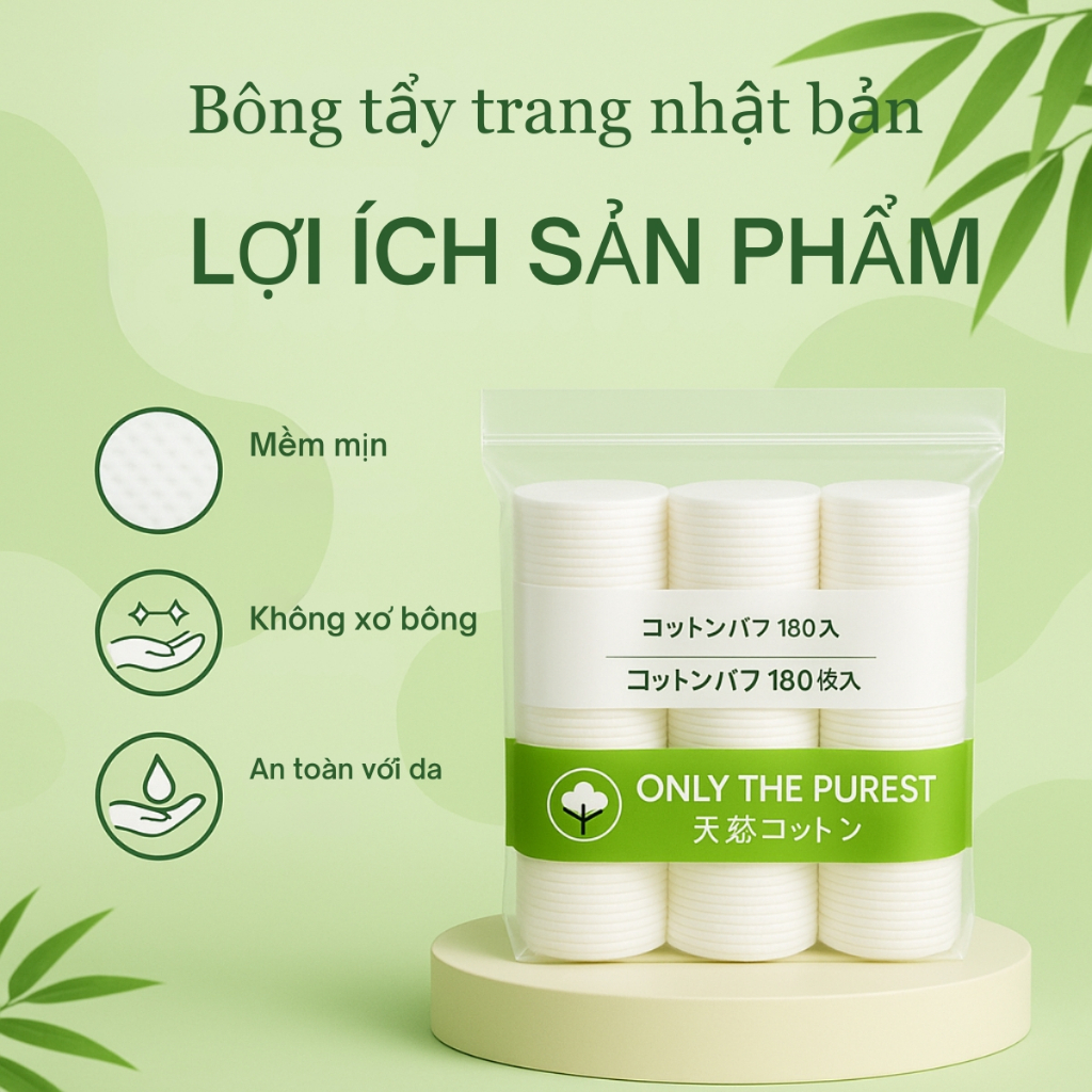 Bông tẩy trang MNS 180 miếng Cotton tự nhiên, Bông tẩy trang cao cấp,mềm mịn ISO9001:2015