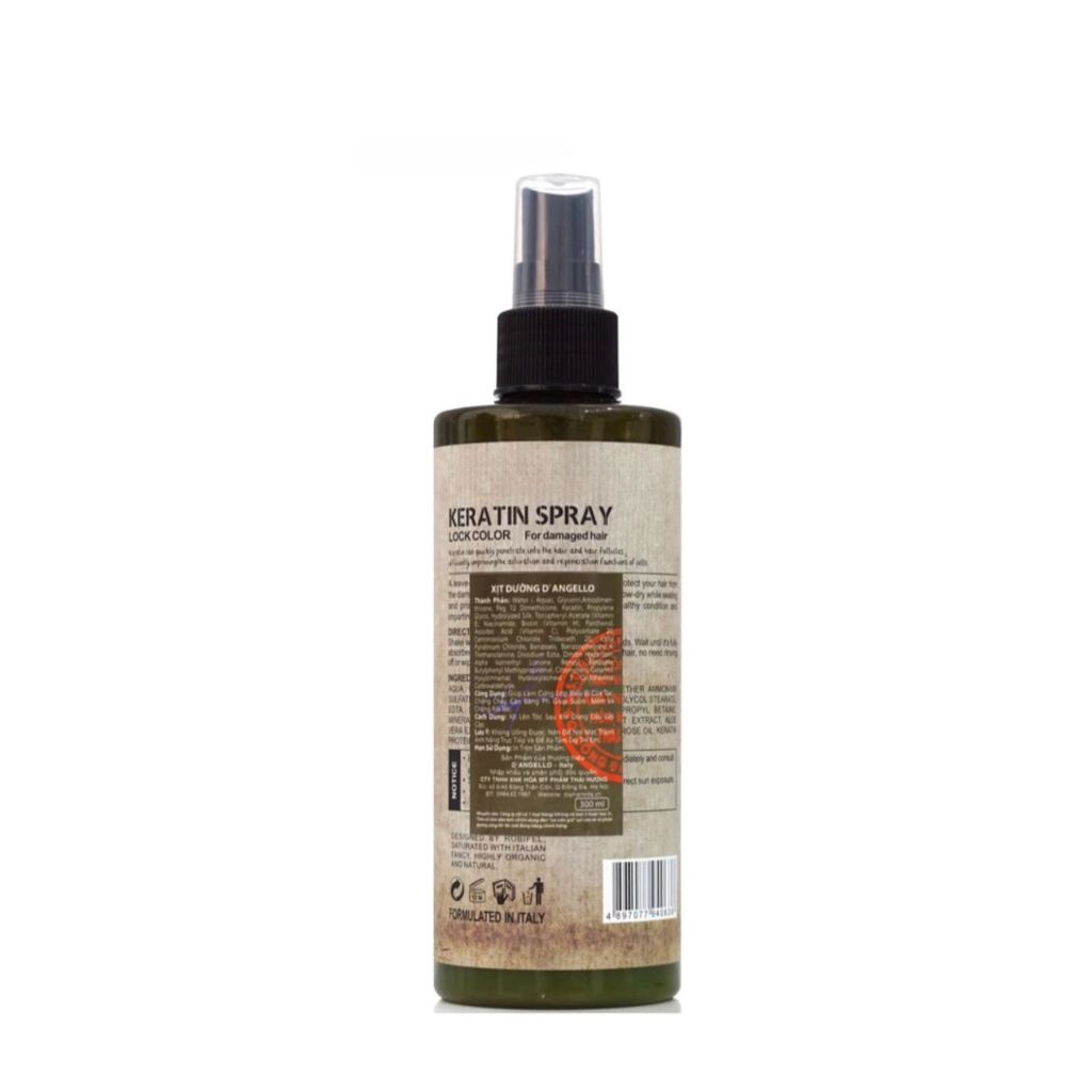 Xịt dưỡng tóc siêu mượt Dangello Keratin Lock Color Spray chai 250ml hỗ trợ dưỡng ẩm tóc mềm mượt
