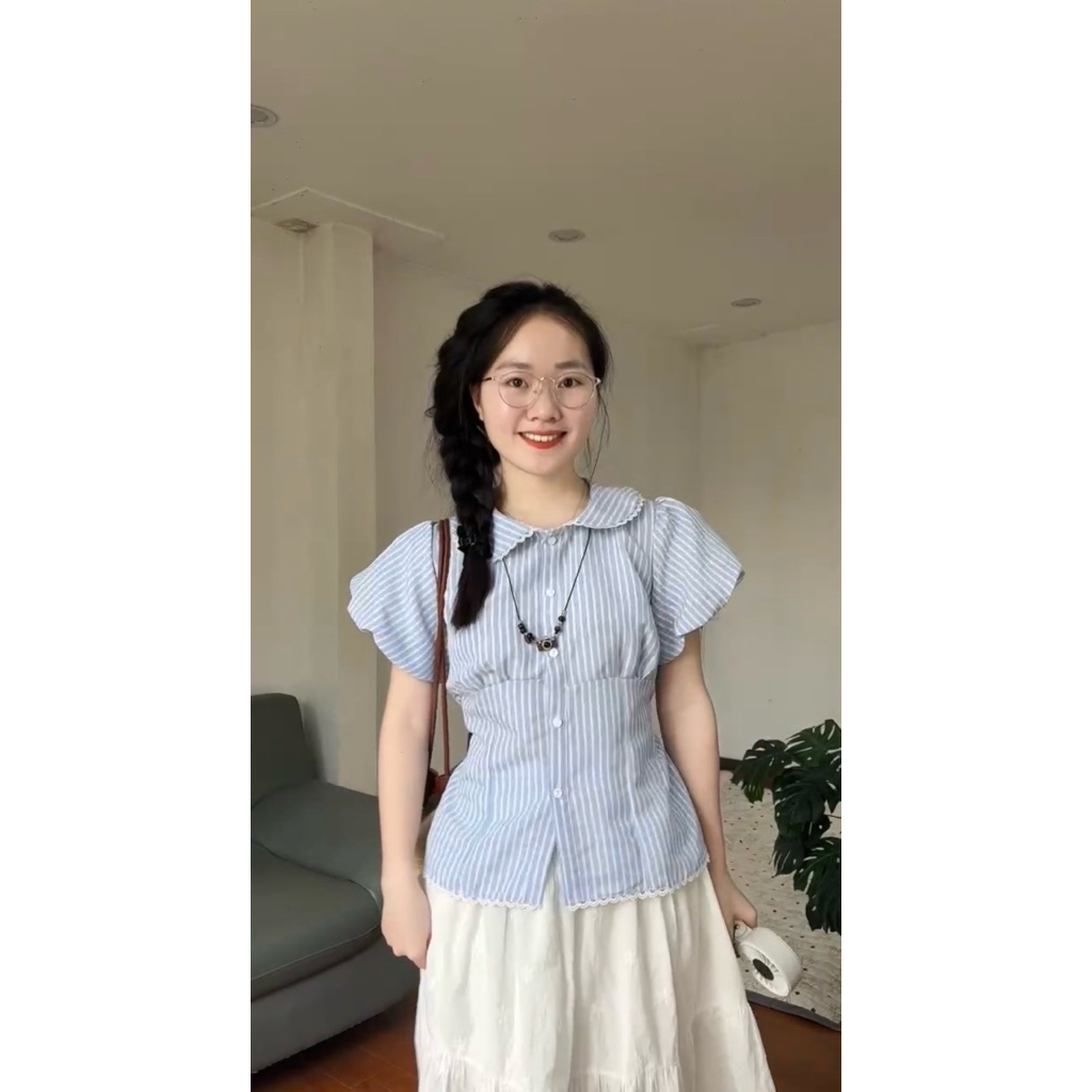 Áo sơ mi kẻ cộc tay cổ sen 2505 kẻ 609