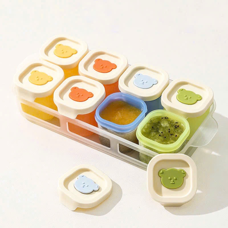 Set 8 Hộp Trữ Đông Đồ Ăn Dặm Cho Bé Chất Liệu Silicone, Khay Trữ Thực Phẩm Ăn Dặm Dung Tích 50ml Hình Gấu
