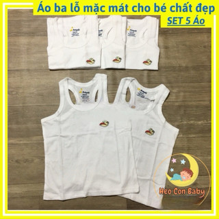 [Combo 5] Áo Thun Ba Lỗ Trẻ Em Trắng Cotton Mềm Mát Co Giãn | Bé Trai Bé Gái (8–25kg) | Co giãn 4 chiều