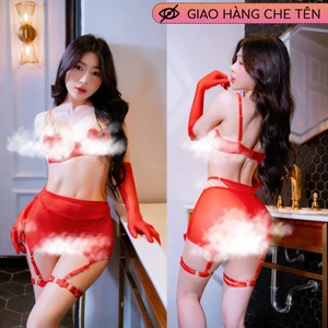Set đồ lót nữ sexy hình trái tim gợi cảm kèm chân váy ôm garter phong cách lãng mạn BS-4139