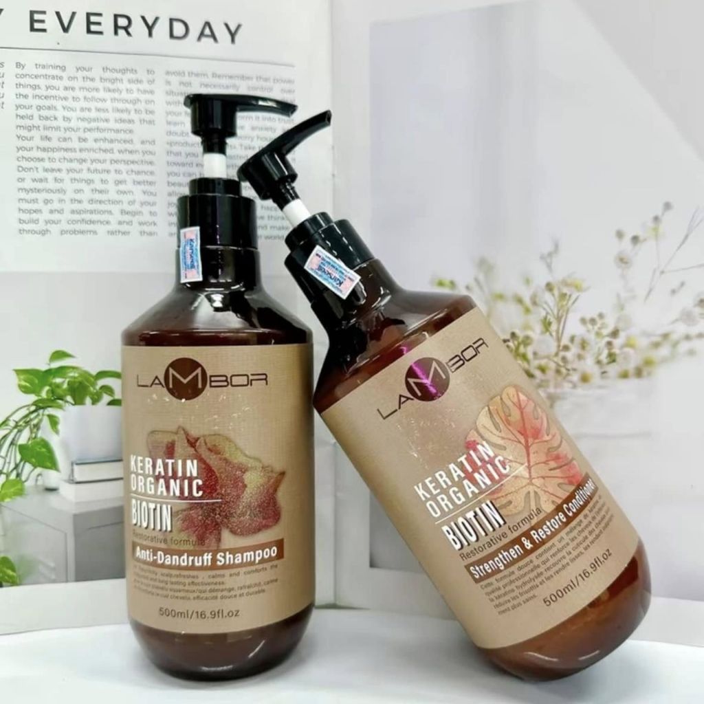 Cặp Dầu Gội Xả Lambor Keratin Organic 1000ml/Chai | Hỗ Trợ Sạch Gàu, Giảm Ngứa, Tóc Mềm Mượt