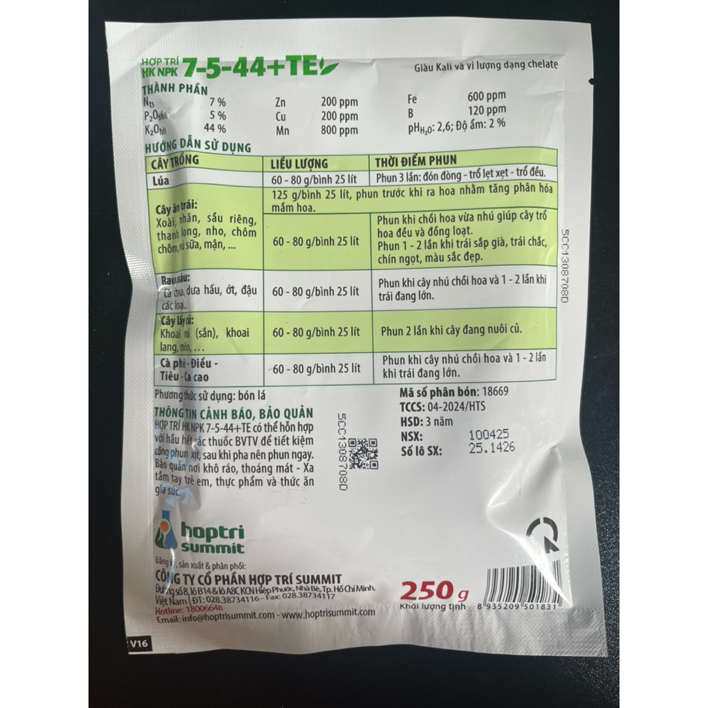 Phân bón lá 7-5-44 hợp trí, Chặn đọt già lá gói 250g