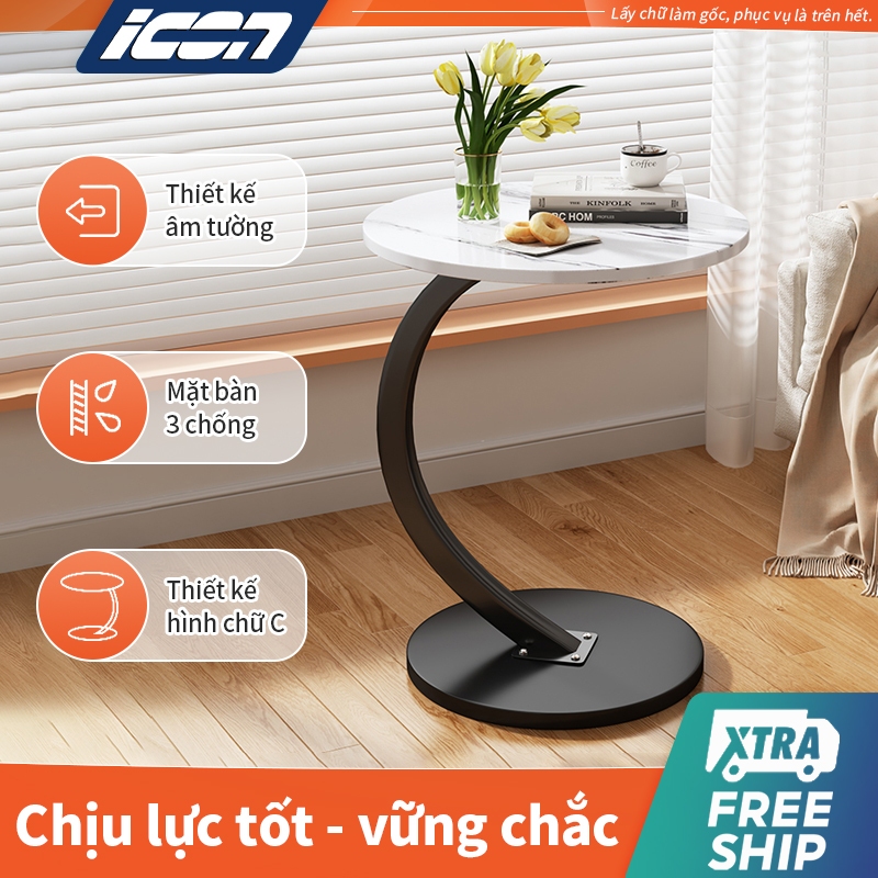 Bàn trà tròn đa năng ICON chân sắt - Gỗ MDF chống ẩm - Decor phòng khách, ban công, đầu giường