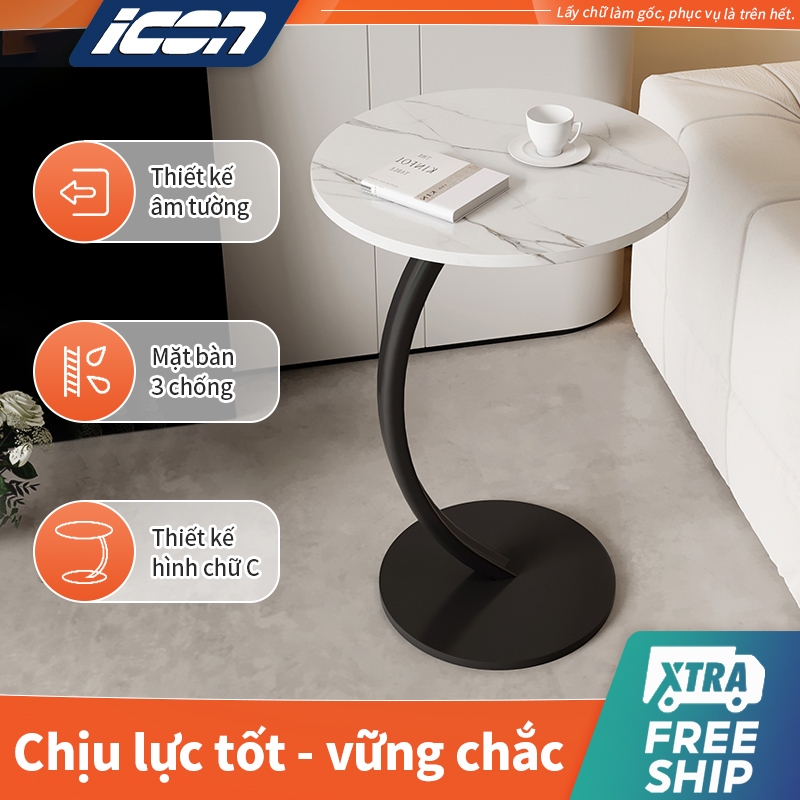 Bàn trà tròn đa năng ICON chân sắt - Gỗ MDF chống ẩm - Decor phòng khách, ban công, đầu giường