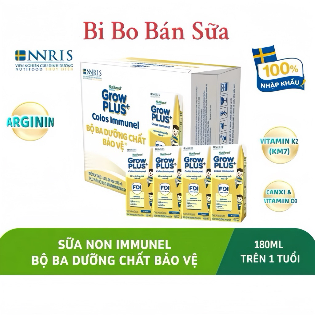 Thùng 24 Hộp Sữa Bột Pha Sẵn Nutifood GrowPLUS Immunel - 180ml