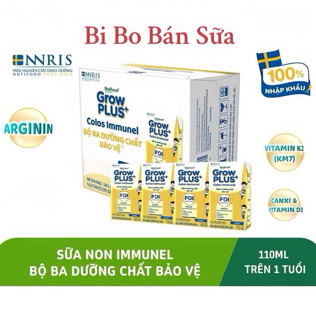 Thùng 24 Hộp Sữa Bột Pha Sẵn Nutifood GrowPLUS+ Immunel - 110ml