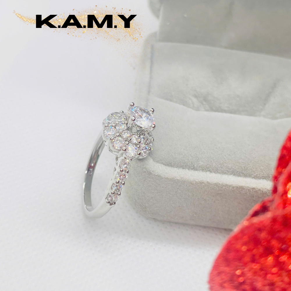 Nhẫn Nữ Kiểu Hoa Nở, Sang Trọng Đính Đá CZ Cao Cấp Xi Bạch Kim Bền Màu K.A.M.Y