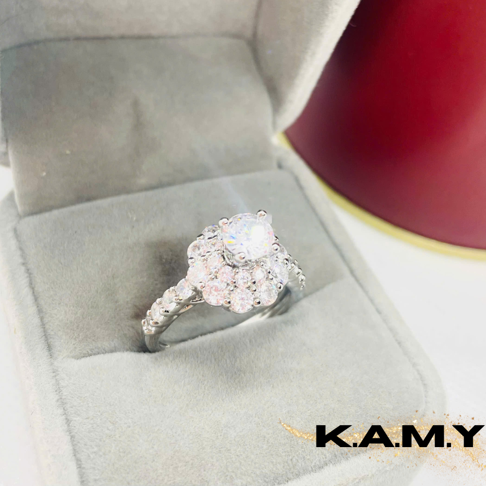 Nhẫn Nữ Kiểu Hoa Nở, Sang Trọng Đính Đá CZ Cao Cấp Xi Bạch Kim Bền Màu K.A.M.Y