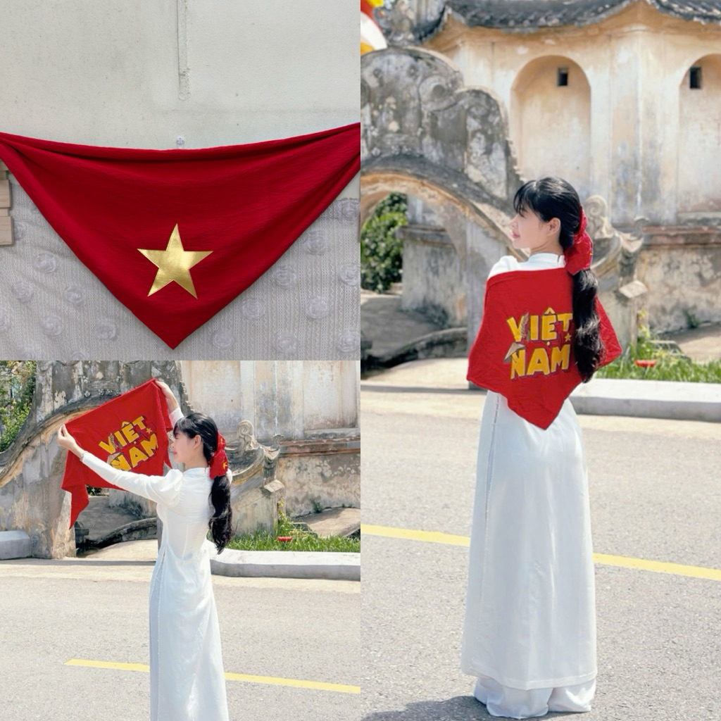 Khăn rằn , khăn phối đỏ ngôi sao vàng , đi du lịch đi contec quốc gia. Hàng đẹp. Ngôi sao nhũ ánh.