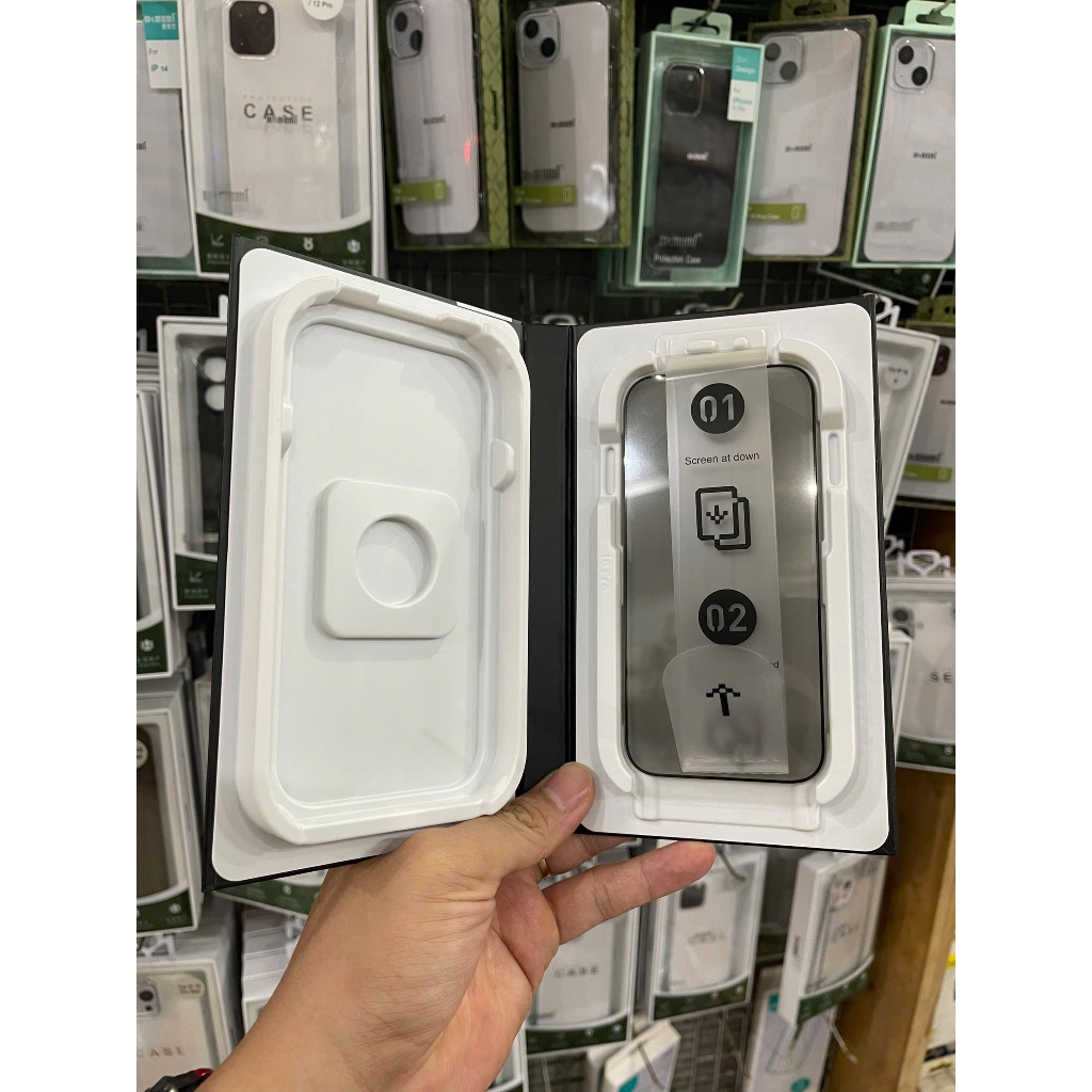 Kính Cường Lực iPhone [ CORNING HD ] Kèm Khung Tự Dán Cao Cấp Ko Hộp cho iPhone 16 Pro và 16 Pro Max