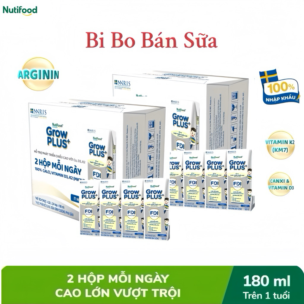 COMBO 2 Thùng 48 Hộp Sữa Bột Pha Sẵn Sweden GrowPLUS+ Bạc - 180ml [Cao Lớn Vượt Trội]