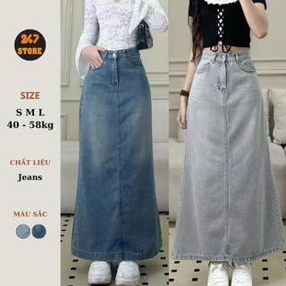 Chân váy jeans dáng dài đuôi cá xẻ sau 247store