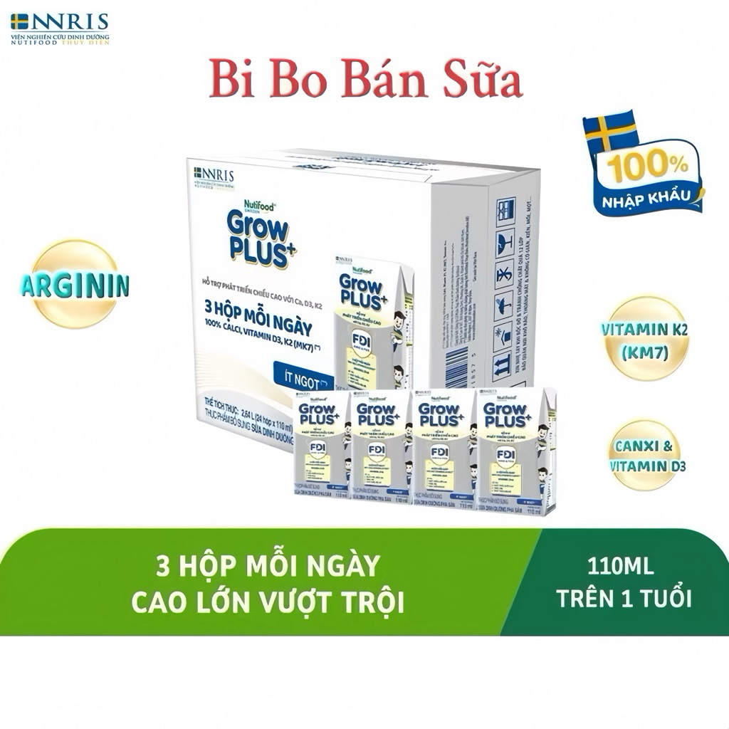 Thùng 24 Hộp Sữa Bột Pha Sẵn Sweden GrowPLUS+ Bạc - 110ml [Cao Lớn Vượt Trội]