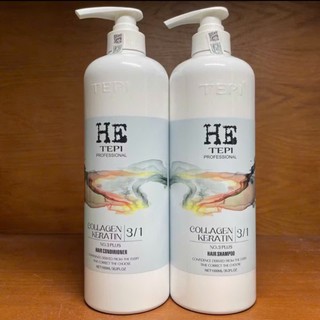 Bộ dầu gội xả HE TEPI Collagen Keratin No3 mềm mượt phục hồi tóc 3 in 1 1000mlx2, cung cấp độ ẩm