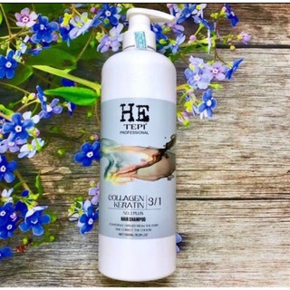 Bộ dầu gội xả HE TEPI Collagen Keratin No3 mềm mượt phục hồi tóc 3 in 1 1000mlx2, cung cấp độ ẩm