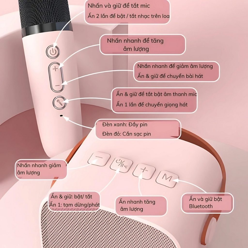 Loa Karaoke Mini K12 Có 2 Micrô Không Dây, Loa Wirrless Di Động Có Đèn Tiệc Quà Tặng Sinh Nhật 2GOOD