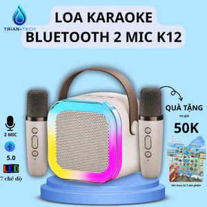 Loa Karaoke Mini K12 Có 2 Micrô Không Dây, Loa Wirrless Di Động Có Đèn Tiệc Quà Tặng Sinh Nhật 2GOOD