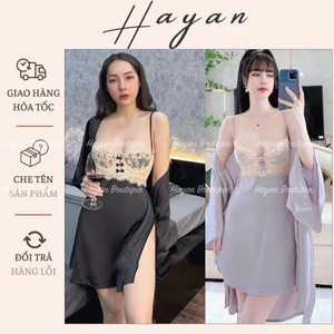 HT443 Set váy ngủ và áo choàng sexy xẻ hông có GỌNG sang chảnh gợi cảm HT443 (141+202)