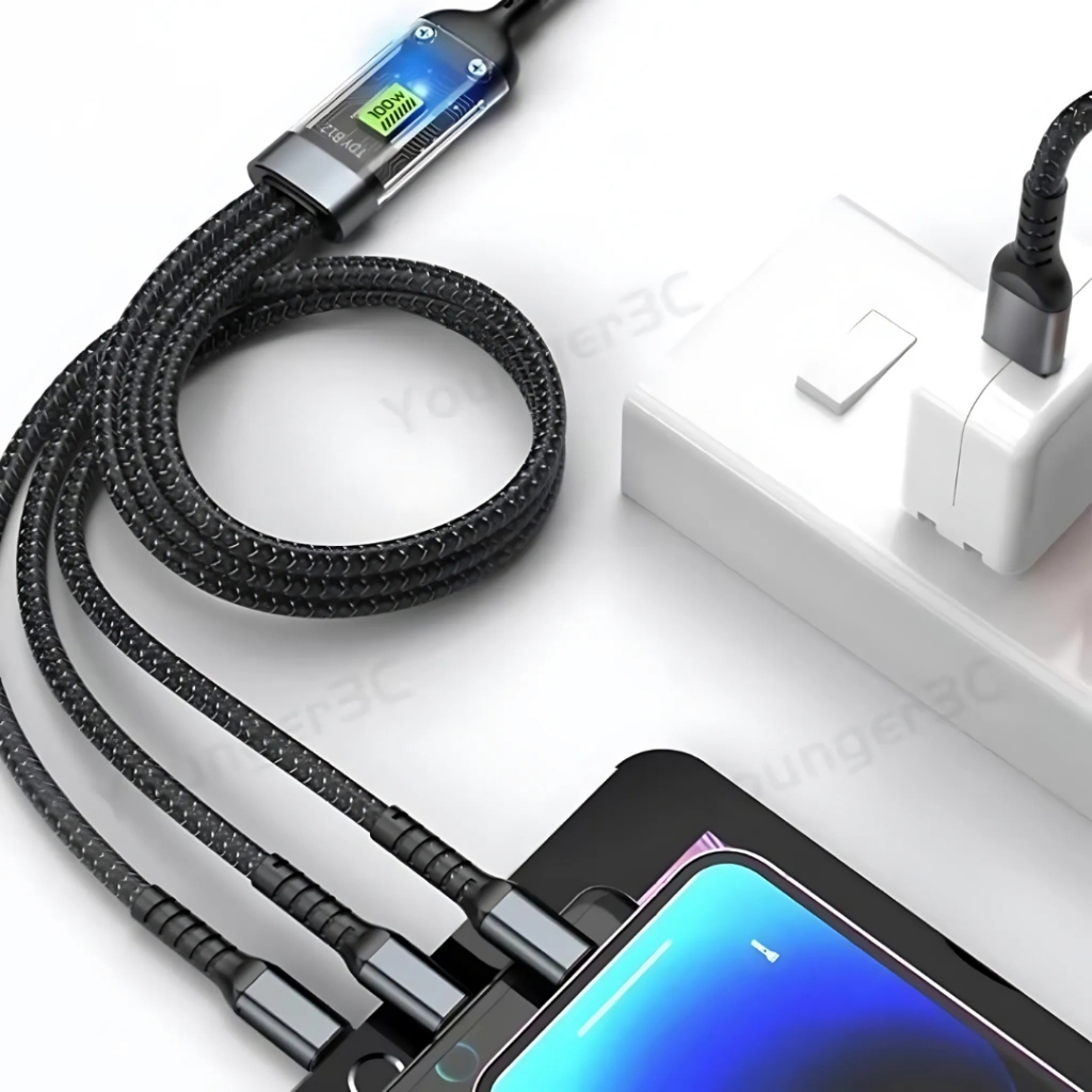 Dây Sạc Tự Ngắt Bọc Dù 100W Tích Hợp 3 Cổng Micro Usb Type C [ HÀNG TỐT ] TRIAN-TECH bảo hành 12 tháng