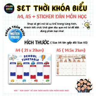 Thời Khóa Biểu A4 A5 + Sticker Môn Học Decal Dán – Giấy Couche – Bản Cứng |Chống Nước –Viết Xóa Được