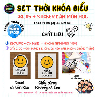 Thời Khóa Biểu A4 A5 + Sticker Môn Học Decal Dán – Giấy Couche – Bản Cứng |Chống Nước –Viết Xóa Được