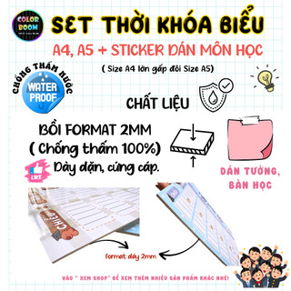 Thời Khóa Biểu A4 A5 + Sticker Môn Học Decal Dán – Giấy Couche – Bản Cứng |Chống Nước –Viết Xóa Được