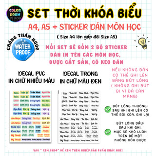 Thời Khóa Biểu A4 A5 + Sticker Môn Học Decal Dán – Giấy Couche – Bản Cứng |Chống Nước –Viết Xóa Được