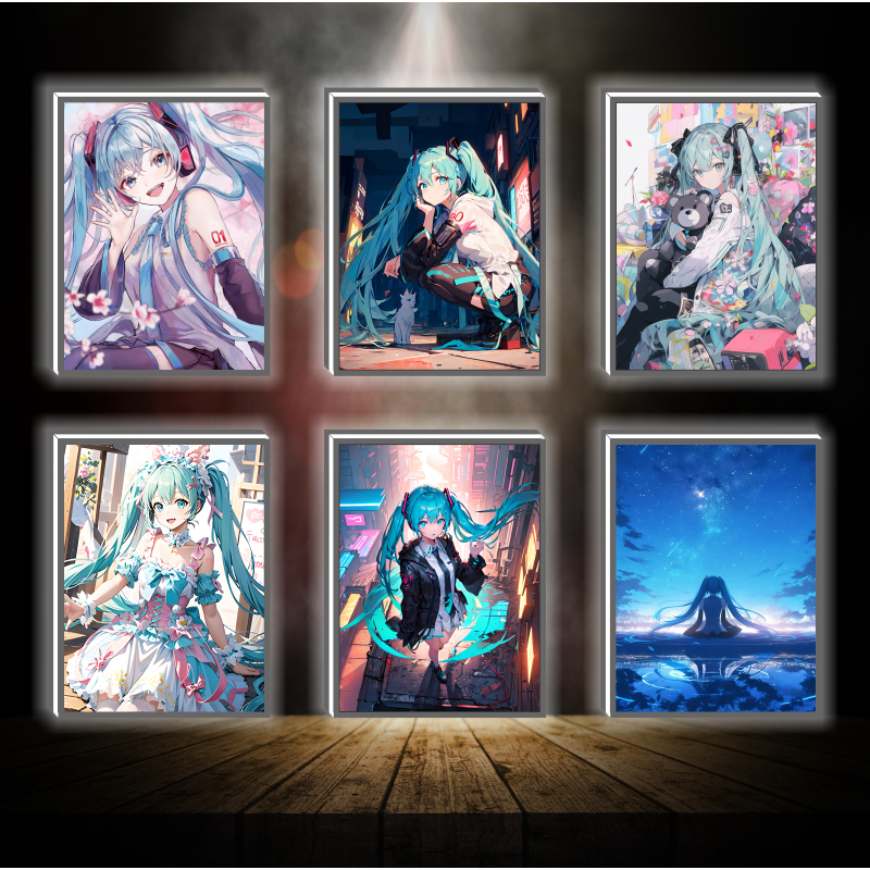 Tranh đèn led 3D đổi màu Hatsune Miku - Ca sĩ ảo - Tranh đèn led 3D ANIME trang trí bàn làm việc, đèn ngủ