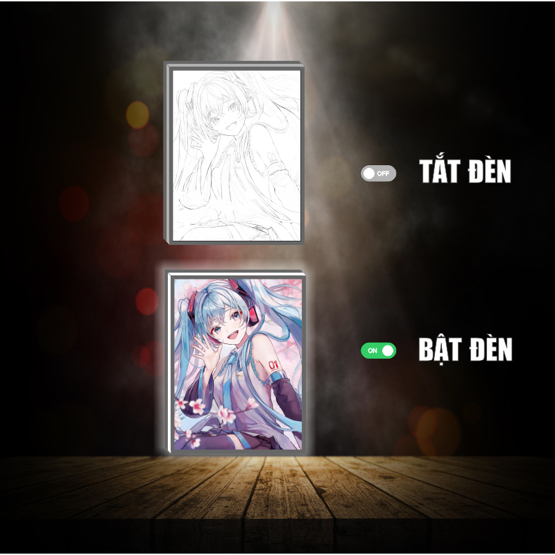 Tranh đèn led 3D đổi màu Hatsune Miku - Ca sĩ ảo - Tranh đèn led 3D ANIME trang trí bàn làm việc, đèn ngủ
