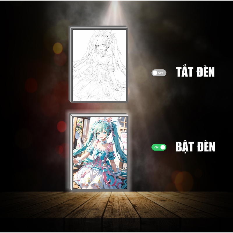 Tranh đèn led 3D đổi màu Hatsune Miku - Ca sĩ ảo - Tranh đèn led 3D ANIME trang trí bàn làm việc, đèn ngủ