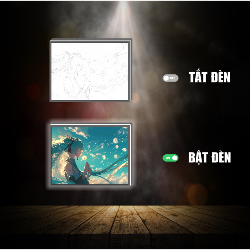 Tranh đèn led 3D đổi màu Hatsune Miku - Ca sĩ ảo - Tranh đèn led 3D ANIME trang trí bàn làm việc, đèn ngủ