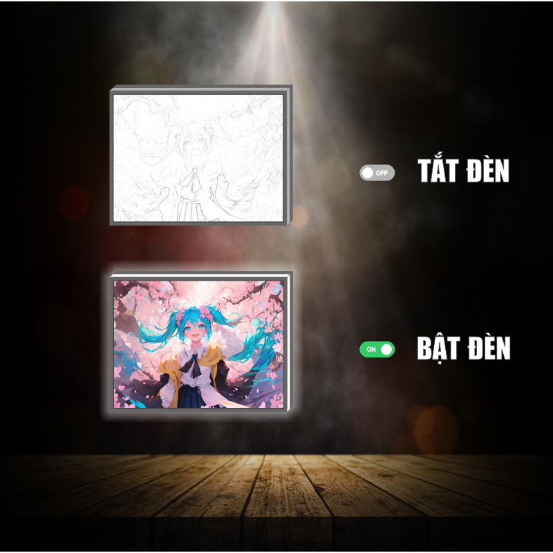Tranh đèn led 3D đổi màu Hatsune Miku - Ca sĩ ảo - Tranh đèn led 3D ANIME trang trí bàn làm việc, đèn ngủ