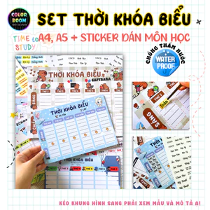Thời Khóa Biểu A4 A5 + Sticker Môn Học Decal Dán – Giấy Couche – Bản Cứng |Chống Nước –Viết Xóa Được