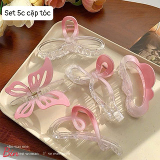 Sét 5 kẹp tóc ngọc trong suốt màu hồng nhẹ nhàng 🌸🌸🌸