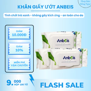 Khăn ướt hữu cơ Anbeis không mùi, chứa tinh chất trà xanh an toàn cho da nhạy cảm hộp 100 tờ