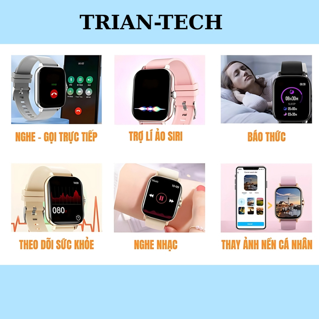 Đồng hồ thông minh T800 PRM Nghe gọi Chơi game Nhận thông báo Theo dõi sức khỏe Chống nước cho Nam và Nữ