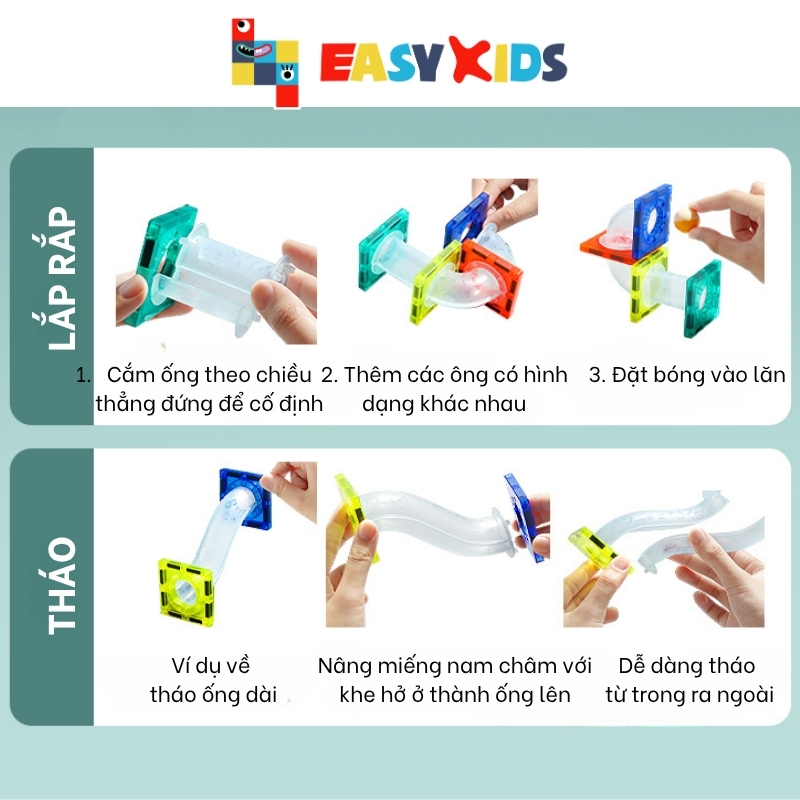 Xếp Hình Nam Châm Ánh Sáng Colorful Magnetic Cho Bé 3-6 Tuổi, Kích Thước Lớn, Lực Hút Mạnh