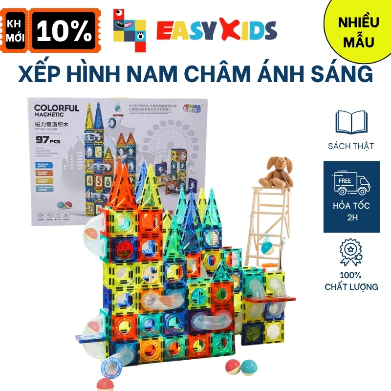 Xếp Hình Nam Châm Ánh Sáng Colorful Magnetic Cho Bé 3-6 Tuổi, Kích Thước Lớn, Lực Hút Mạnh