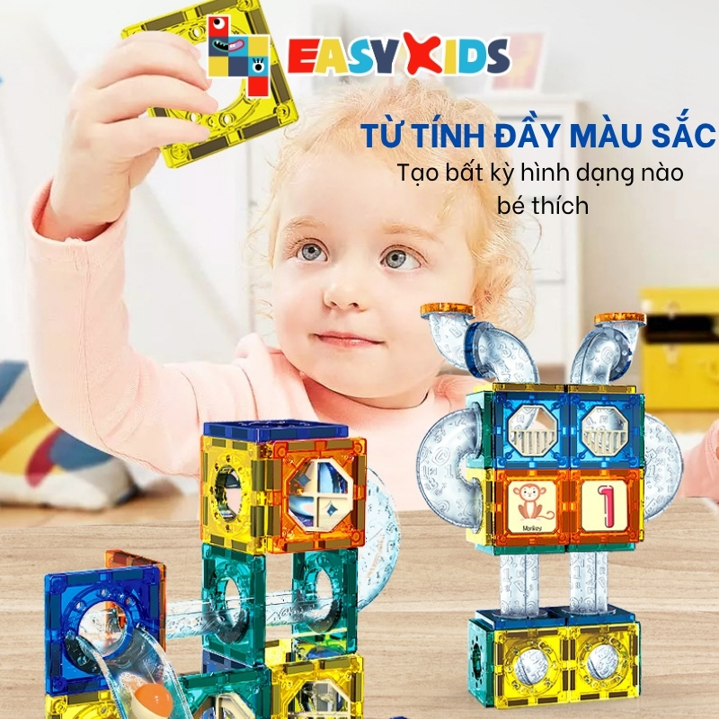 Xếp Hình Nam Châm Ánh Sáng Colorful Magnetic Cho Bé 3-6 Tuổi, Kích Thước Lớn, Lực Hút Mạnh
