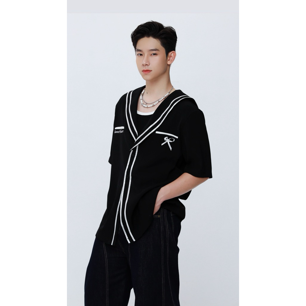 Áo sơ mi nam cổ thủy thủ Hàn Quốc Sweet Heart ulzzang form rộng – Không kèm áo lót bên trong