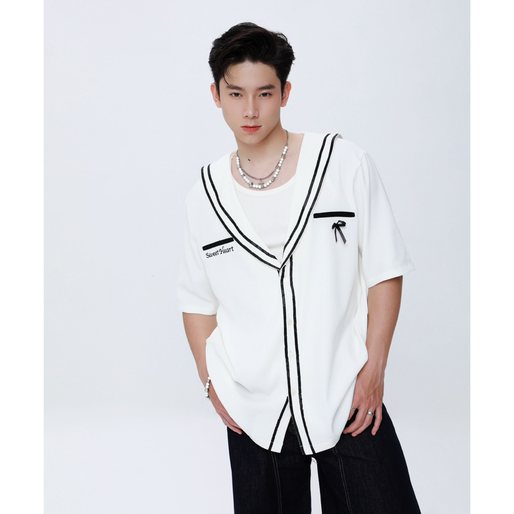 Áo sơ mi nam cổ thủy thủ Hàn Quốc Sweet Heart ulzzang form rộng – Không kèm áo lót bên trong